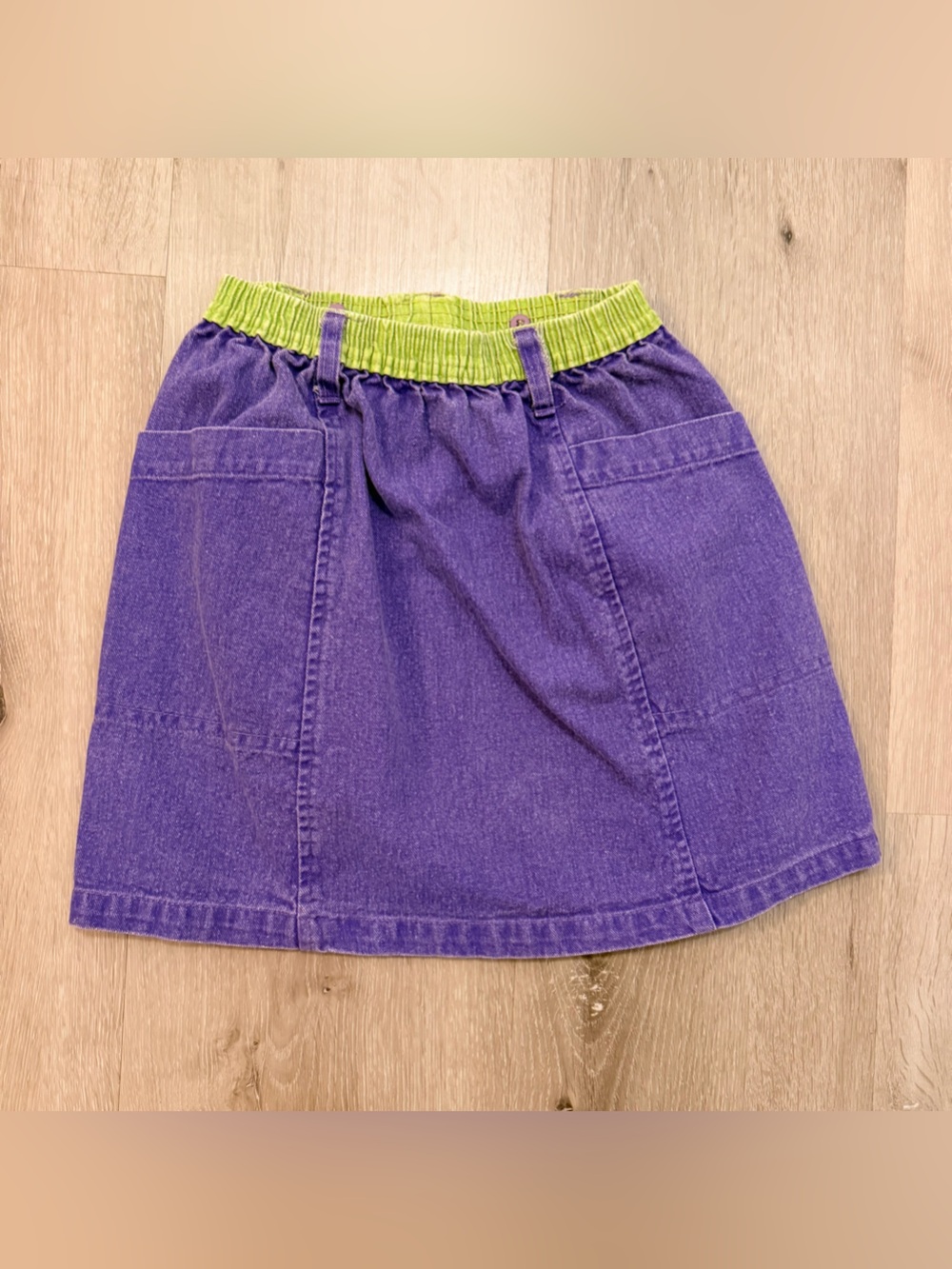 VTG 90s OshKosh B'gosh Purple Denim Cargo Skirt Green Waist Kids Sz 6 6X Kidcore